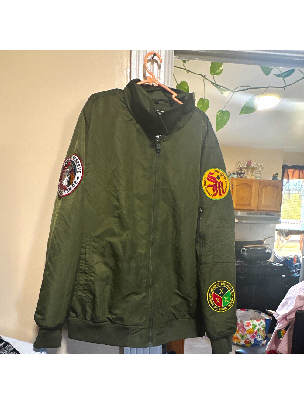 Smugglers Moon Men's Green Bomber Jacket 3XL Lined Full Zip Embroidered Patch